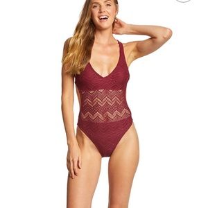 Vince Camuto Summer Lattice Plunging Geo Swimsuit